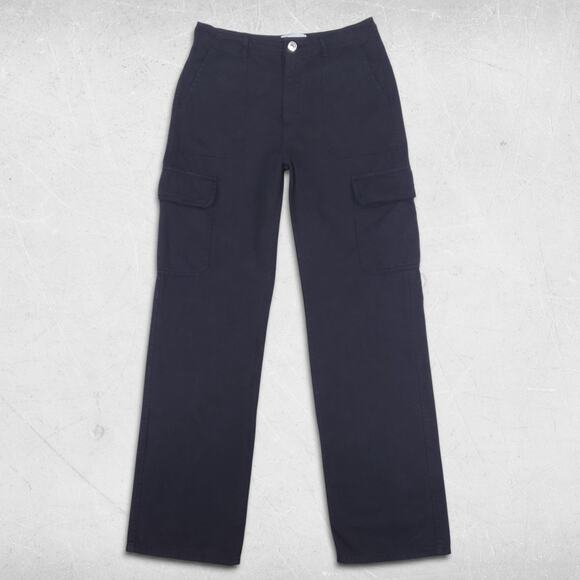 Zara Wide Leg Cargo Pants Womens 6 Black Utility Pockets Streetwear Boho Skater - Picture 1 of 12